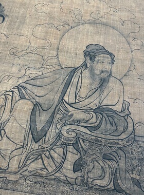 李公麟维摩居士像复古书画白描线稿国画真迹微喷仿古装裱挂轴装饰