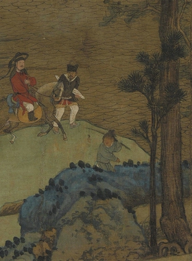 五代董源江堤晚景图国画山水人物古画复制品字画绢布画心装饰画