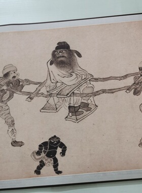 钱榖 钟馗嫁妹图嘉德卷 复古书画人物长卷国画真迹微喷仿古复制品