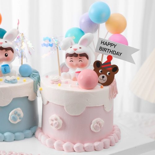 可爱兔宝宝奶瓶小兔子摆件周岁满月百天百日宴生日甜品台蛋糕装饰-图3