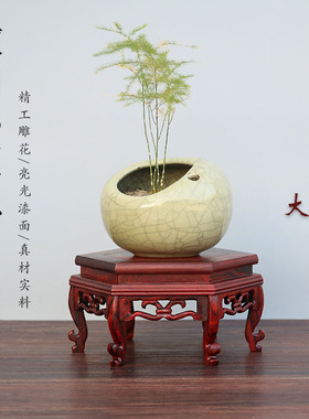 保真速发红木大红酸枝木底座花瓶花盆景盆栽N明式仿古小花架微凹