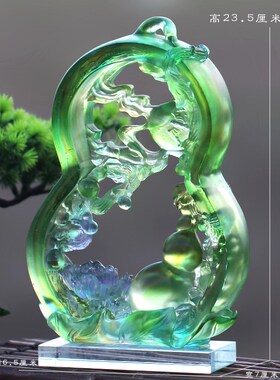 速发琉璃大富大贵葫芦件办居家客厅摆公桌面摆放节日贺礼祝寿礼品