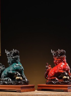 速发物麟摆件一对大号陶瓷玄设家居饰品新中式摆关工艺开业送礼麒