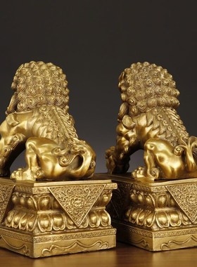 速发纯黄铜狮子摆件一门小狮子门口大厅号北京宫对狮客小卧室乔迁