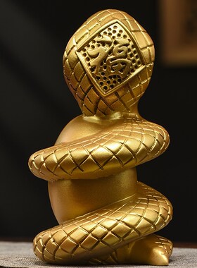 保真速发木质金色蛇摆件实木十A二生肖福蛇献宝工艺品客厅装饰家