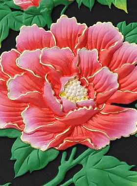 速发活视炭雕工艺品富开花贵红牡丹碳雕礼品电性柜摆件家居装饰品