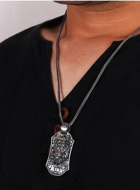 S925纯银狮子吊坠皇冠哈雷浮雕