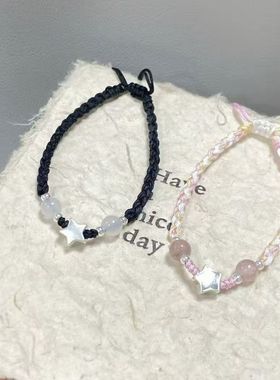 足银999星星手链百搭ins小众简约编织闺蜜手绳超仙情侣