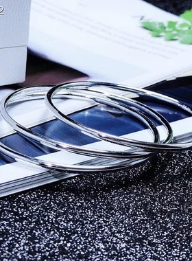 林钰银饰足银99三生三世亮面纯银手镯女实心圈口镯子送女友礼物