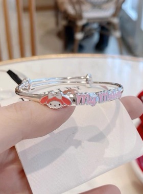 林钰银饰玉桂狗实心纯银手镯足银9999女卡通可爱学生儿童中大童款