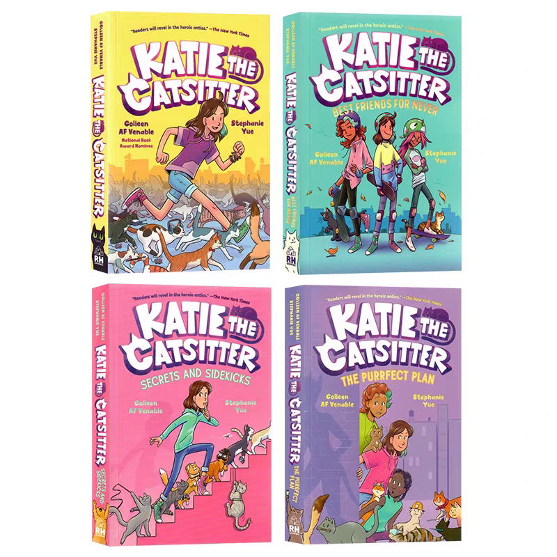 爱猫的凯蒂 英文原版 Katie the Catsitter Graphic Novel 4册 全彩漫画绘本图画书 幽默爆笑 适合女孩 小学生英文课外阅读