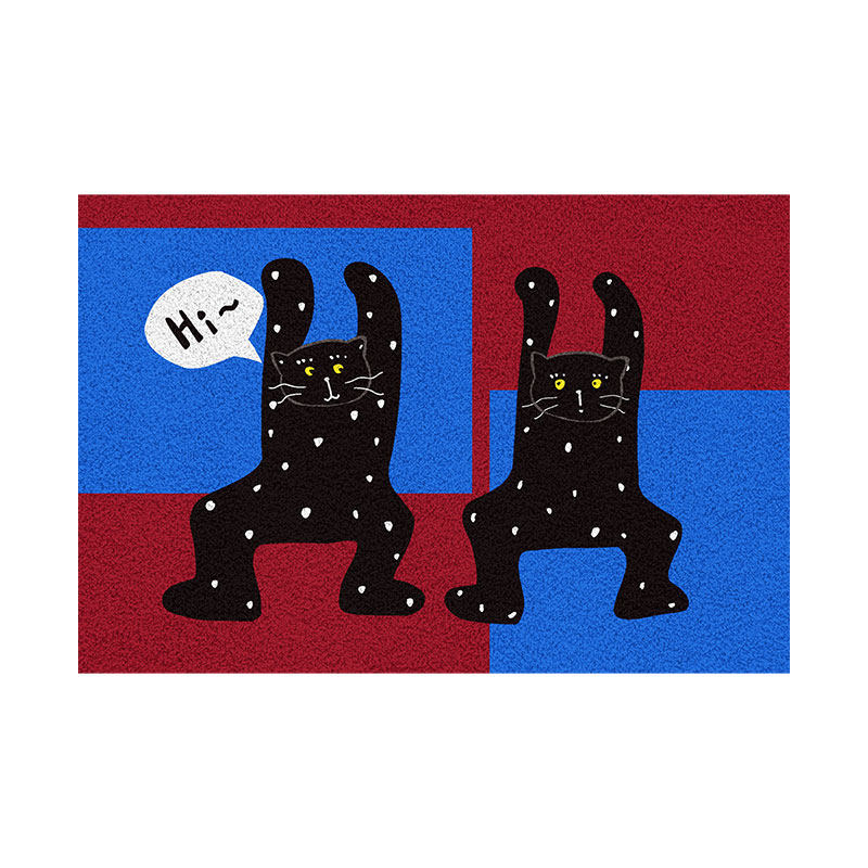 鹿小调原创入户门丝圈地垫蓝色黑猫半圆进门垫耐磨防滑脚垫可定制,淘宝优惠券,粉丝福利购,淘宝优惠卷