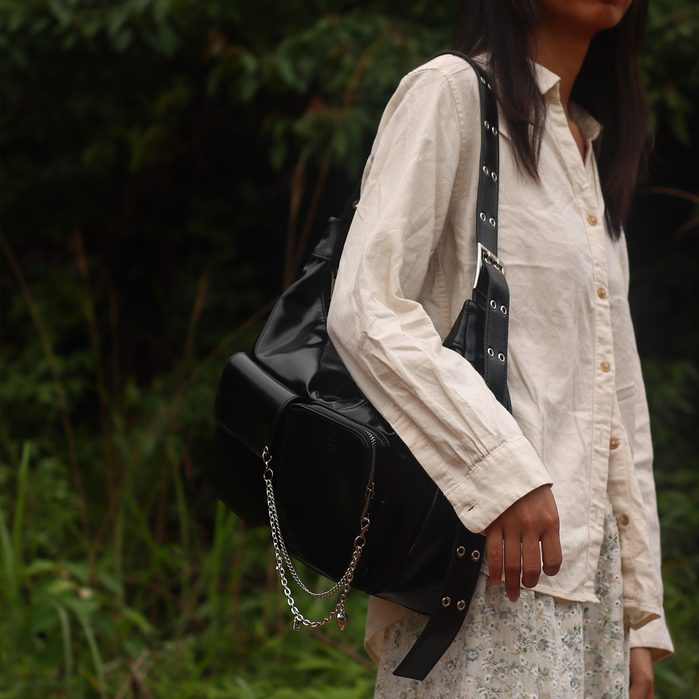 NOCEL原创设计美式机车包潮流复古托特包大容量单肩包通勤斜挎包 - 图0