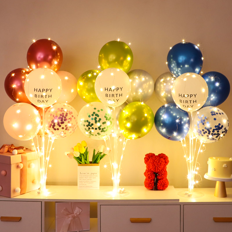 网红生日快乐桌飘气球装饰儿童宝宝周岁派对桌面摆件支架场景布置 - 图0