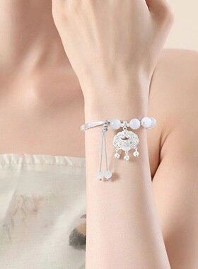 猫眼石手镯平安锁猫眼石手链女轻奢精致手镯串珠手串半镯半链