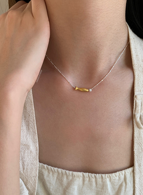 燕归乐鱼足银极简百搭项链女