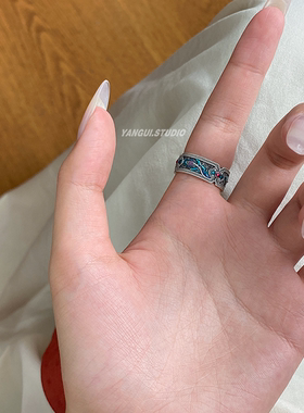 燕归凤凰木珐琅彩国风足银戒指