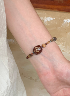 燕归原创古玛瑙天然石复古手链