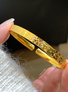 燕归猫猫一族描金重工足银手镯女