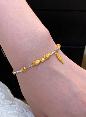 燕归原创法棍小猫国风纯银手链