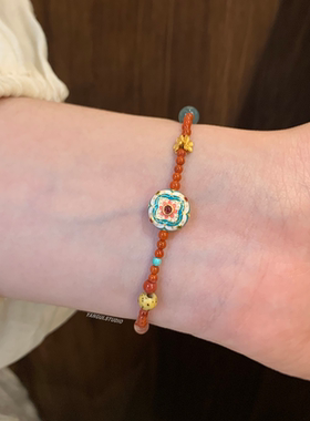 燕归原创古荔国风复古南红手链