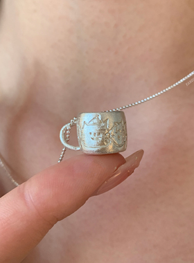 燕归猫猫咖啡杯纯银百搭项链女