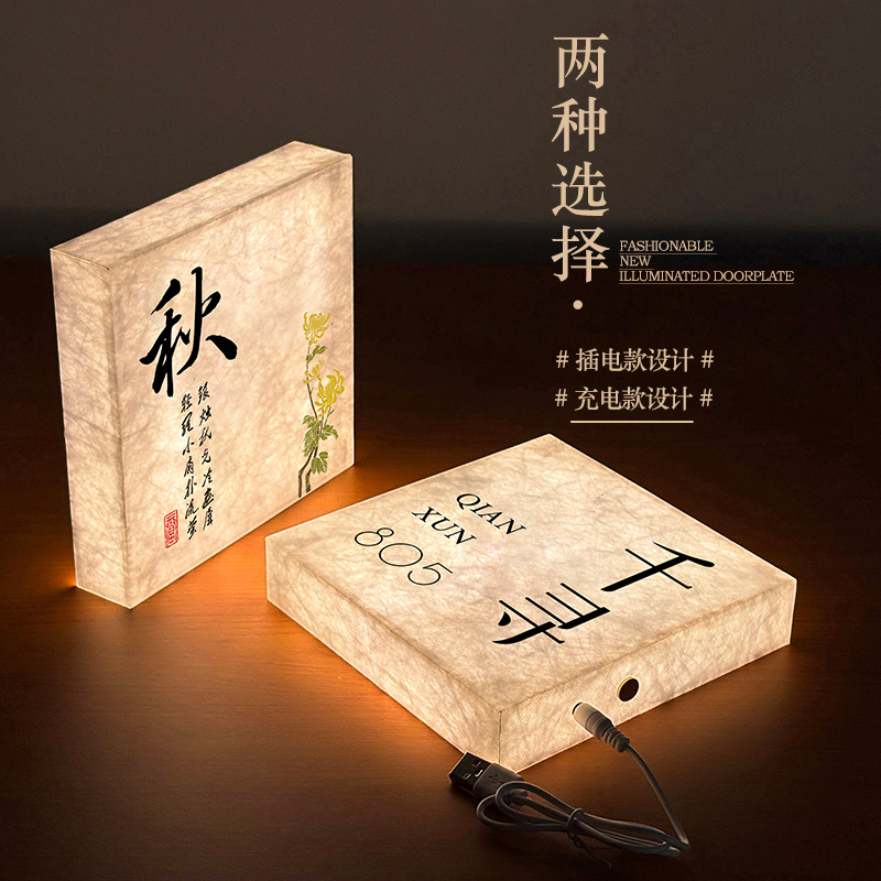 美容院房间门牌号餐饮包厢包间装饰灯牌国风杜邦纸灯箱广告牌指示牌定制充电LED亚克力标识牌咖啡店号码牌 - 图2