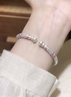 云金丽银手镯女999足银新中式珐琅彩古法葫芦开口实心银镯子