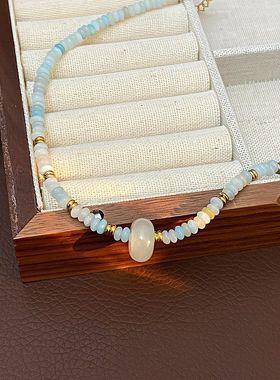 彩色串珠寿山石项链清新自然时尚