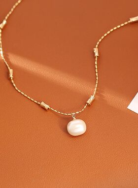 网络爆款方糖珍珠竹节项链高级