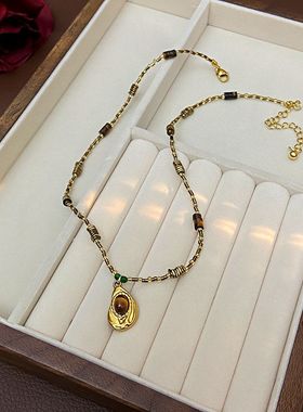 新中式美拉德项链咖色复古串珠