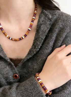 天然蛋黄石项链复古时尚高级感