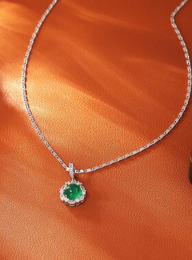 祖母绿玛瑙锆石吊坠项链高级感