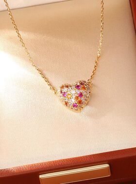 抖音爆款微镶爱心项链铜镀18真金