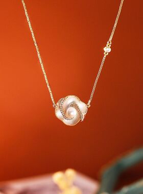 清新甜美山茶花吊坠项链高级感