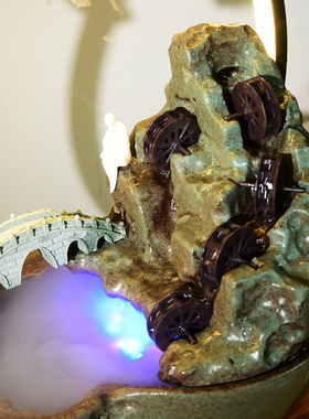 陶瓷循环流水中式客厅招财风水轮