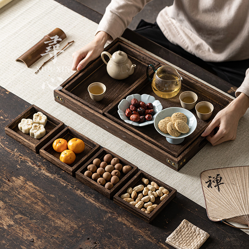 中式木质收纳托盘茶点盘围炉煮茶点心盘下午茶零食小吃干果水果盘-图3