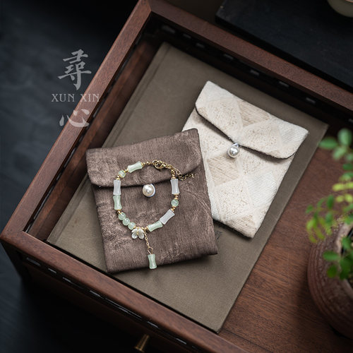 寻心老布刺绣手串收纳包布艺茶道禅意配件首饰收纳袋随身防尘袋 - 图3