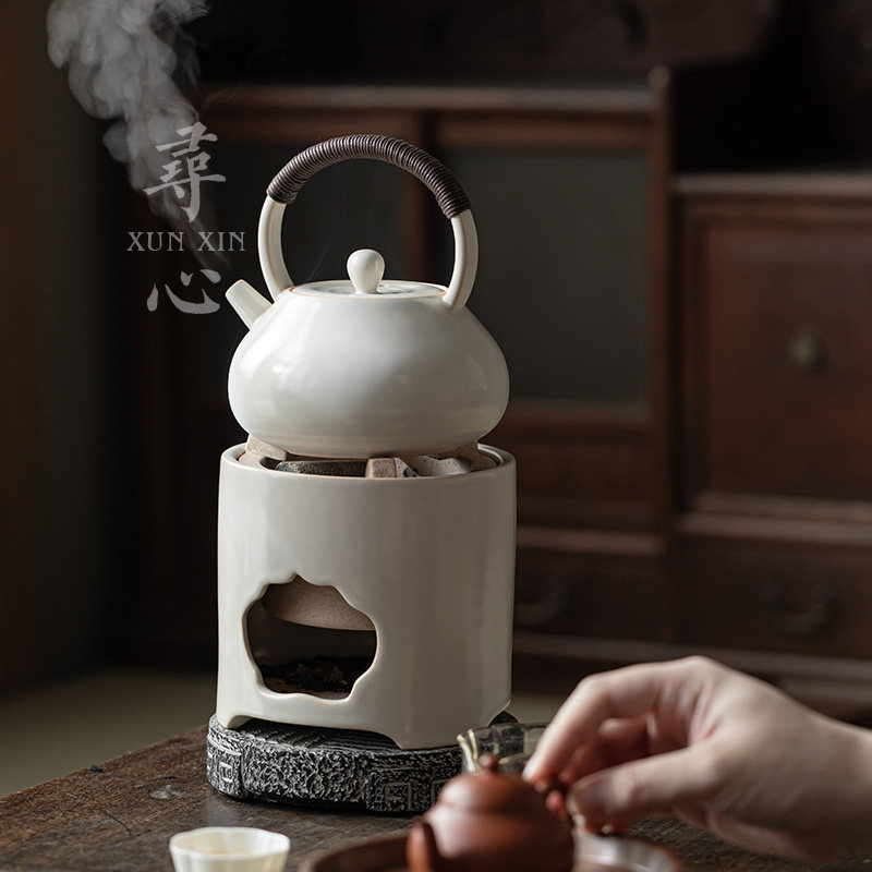 寻心苏打釉陶瓷提梁泡茶壶中式碳炉围炉煮茶家用木炭炉煮茶器套装,淘宝优惠券,粉丝福利购,淘宝优惠卷