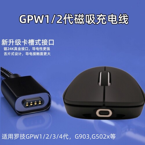 适用罗技GPW狗屁王无线鼠标二代2一代3三合一磁吸编织数据充电线 - 图0