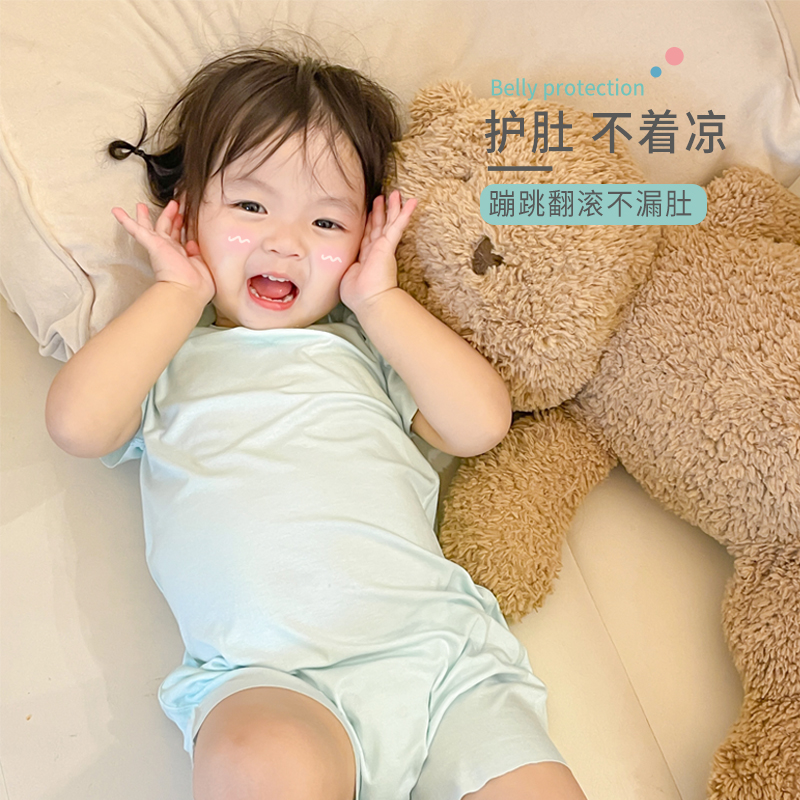 宝宝睡衣春秋女童莫代尔连体长袖夏季薄款空调服婴儿男童儿童睡袋 - 图0