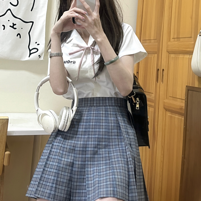 jk制服套装泰国校服娜诺短袖泰式衬衫学院风班服女夏初高中毕业服-图0