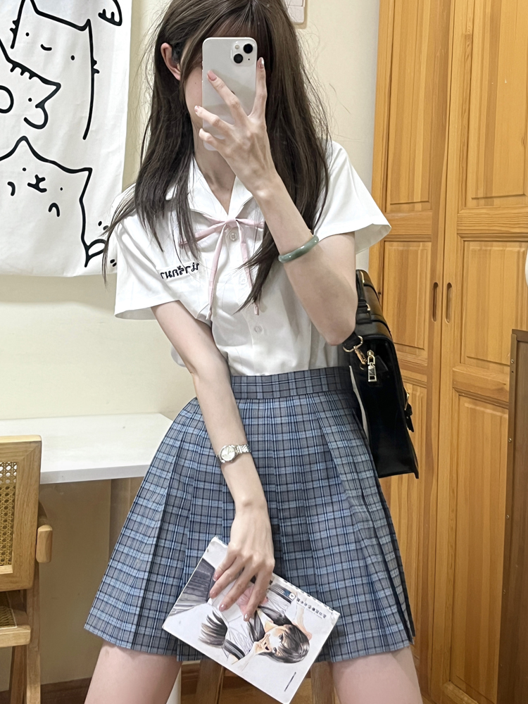 jk制服套装泰国校服娜诺短袖泰式衬衫学院风班服女夏初高中毕业服 - 图3