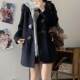 秋柚语原创JK学院风毛呢外套女日系秋冬绀色牛角扣夹棉毛呢大衣