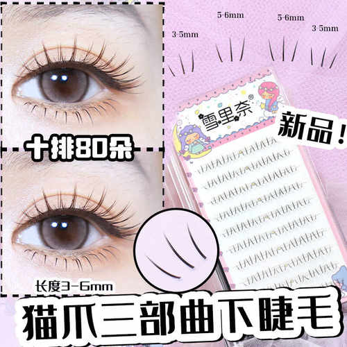猫爪下睫毛假睫毛单簇女自然仿真分段透明梗三部曲雪里奈假睫毛书 - 图3