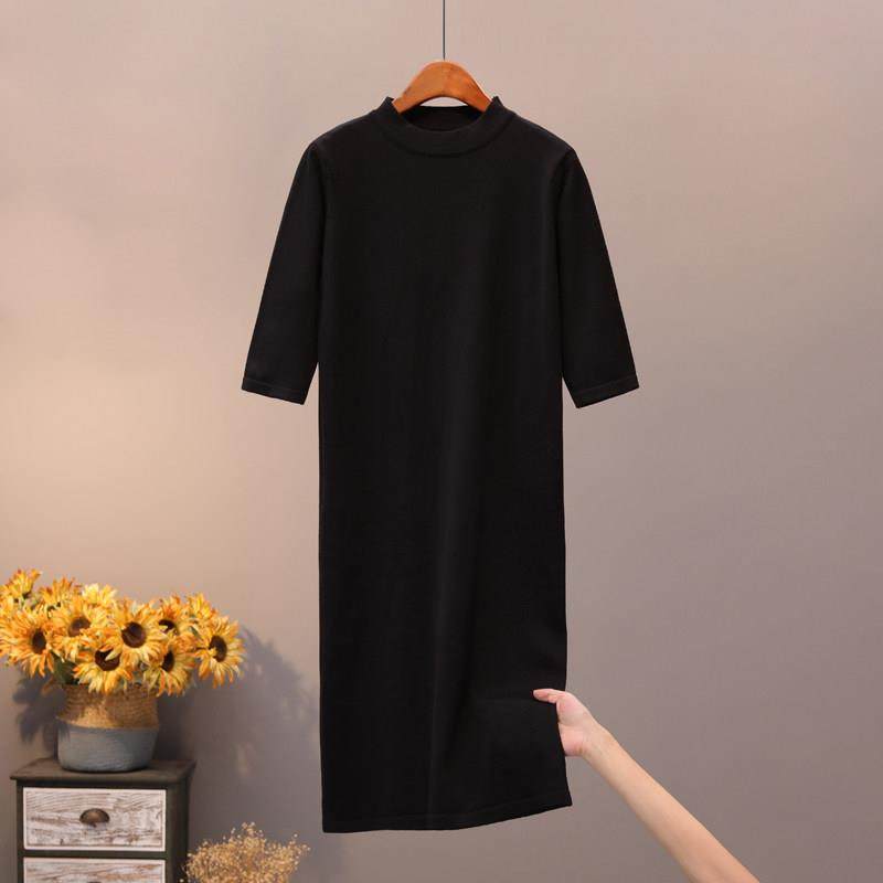 专柜半高领连衣裙春秋新款宽松长款过膝中袖打底裙内搭套头针织裙,淘宝优惠券,粉丝福利购,淘宝优惠卷