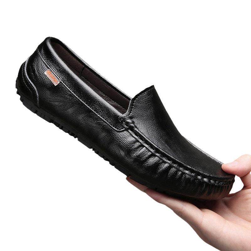 潮牌2024秋冬透气真皮豆豆鞋男士潮流懒人一脚蹬商务正装休闲皮鞋,淘宝优惠券,粉丝福利购,淘宝优惠卷