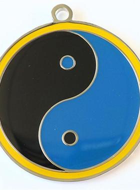 黄铜双面太极八卦吊坠3.6公分江氏版黄红蓝绿黑边太极图挂件钥匙