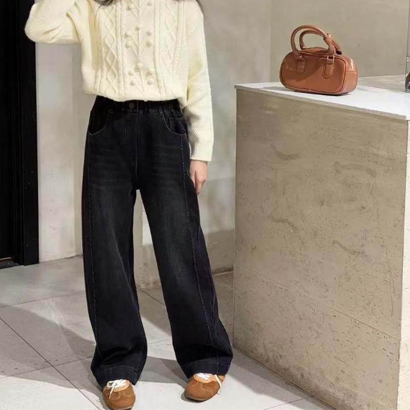 冬款女童一体绒牛仔阔腿裤2025新款中大童韩版女孩加绒保暖长裤子,淘宝优惠券,粉丝福利购,淘宝优惠卷