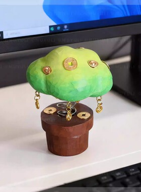 手工木雕发财树丨发财招财摆件送男女生女妈妈生日开业礼物38节